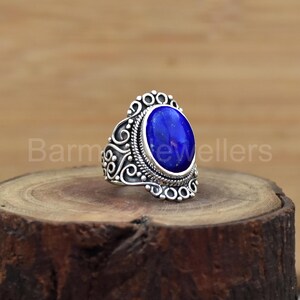 Handmade Oval Lapis Lazuli Ring: 925 Sterling Silver Designer Jewelry