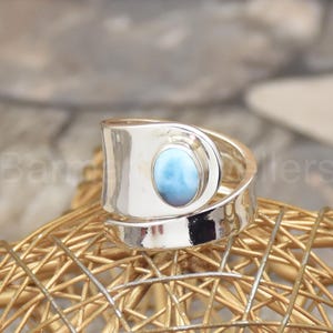 Handmade Larimar Ring: Sterling Silver Vintage Jewelry