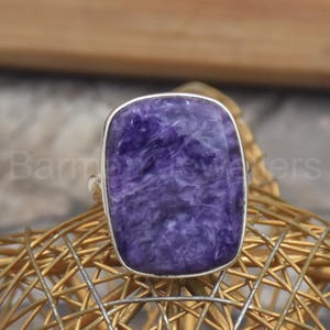 Handmade Charoite Silver Ring: 925 Sterling Silver Jewelry, Purple Gemstone
