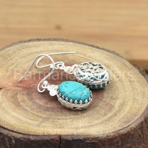 Handmade Turquoise Dangle Earrings: 925 Sterling Silver Gemstone Jewelry