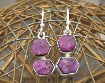 Boucles d'oreilles faites main en argent sterling 925 avec rubis : bijoux vintage légers