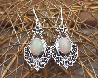 Pendientes de plata de ley con ópalo natural: joyería de fiesta hecha a mano