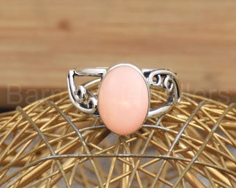 Handmade Pink Opal Ring: 925 Sterling Silver Promise Jewelry
