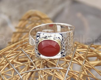 Handmade Carnelian Gemstone Ring: Textured 925 Sterling Silver