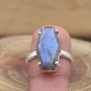 Natural Labradorite Ring, 925 Sterling Silver Statement Jewelry