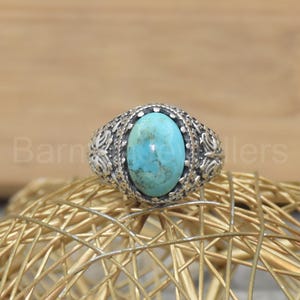 Mohave Turquoise 925 Sterling Silver Ring: Textured Statement Jewelry