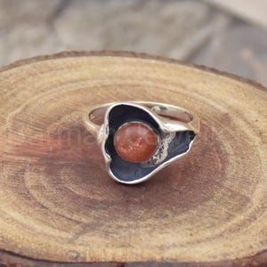 Handmade Fire Sunstone Ring: 925 Sterling Silver Statement Ring
