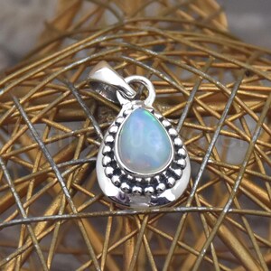 Pear Opal Sterling Silver Pendant - Dotted Design 925 Jewelry