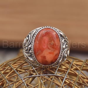 Sponge Coral Silver Ring, 925 Sterling Silver Gemstone Ring, Designer Silver Jewelry, Flower Design Coral Ring, Partywear Silver Jewelry
