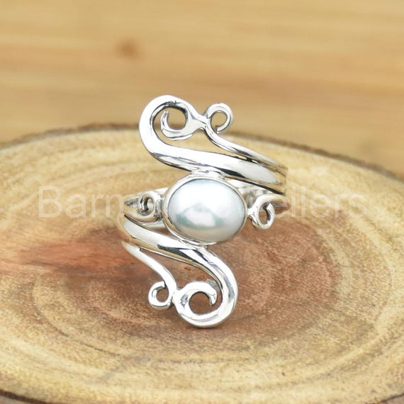925 Sterling Silver Natural Pearl Ring: Oval Gemstone Vintage Style Jewelry, Gift For Girl
