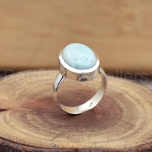 Handmade Larimar Ring: Oval Blue Stone, 925 Sterling Silver Jewelry