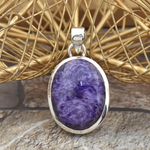 Oval Charoite Gemstone Pendant: 925 Sterling Silver, Designer Jewelry