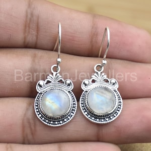Rainbow Moonstone Dangle Earrings: Handmade 925 Sterling Silver Jewelry