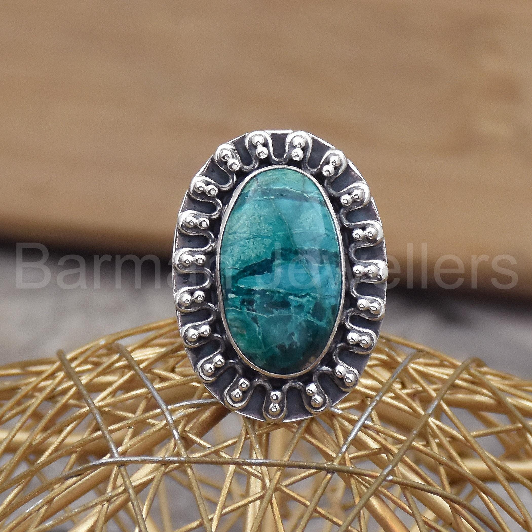Bague Azurite Et Argent 925 Imposante – Taille 55, Design Unique Et Pierre Naturelle, Neuf Sans Emballage