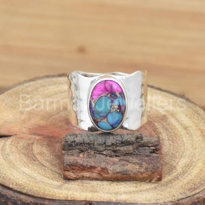 Pink Oyster Turquoise Ring: Handmade 925 Sterling Silver Jewelry