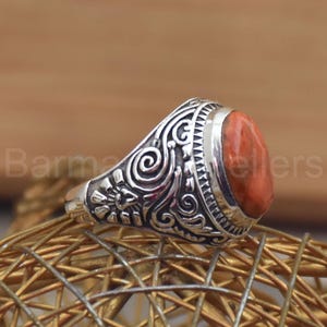 Schaumkoralle Ring, Strukturierter Silber Ring, 925 Sterling Silber Ring, Statement Ring für Männer und Frauen, Edelstein Silber Ring, Stein Silber Ring