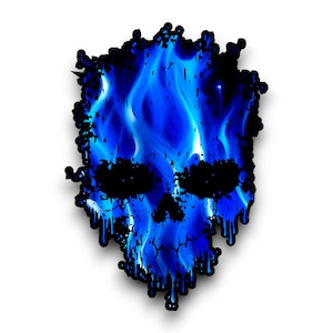 Drip Effect Skull With Blue Flames Vinyl Sticker Decal For Car Scooter Van Laptop Window Wall Motorbike Helmet Toolbox Scrapbook