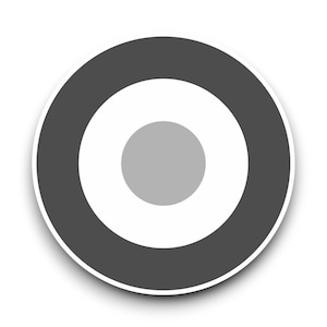 May include: A black and white target with a grey centre circle.