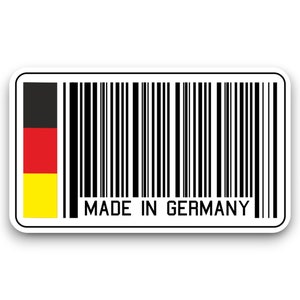 May include: A white sticker with a black barcode and the text "MADE IN GERMANY". The sticker also features a small image of the German flag, with black, red, and yellow stripes.