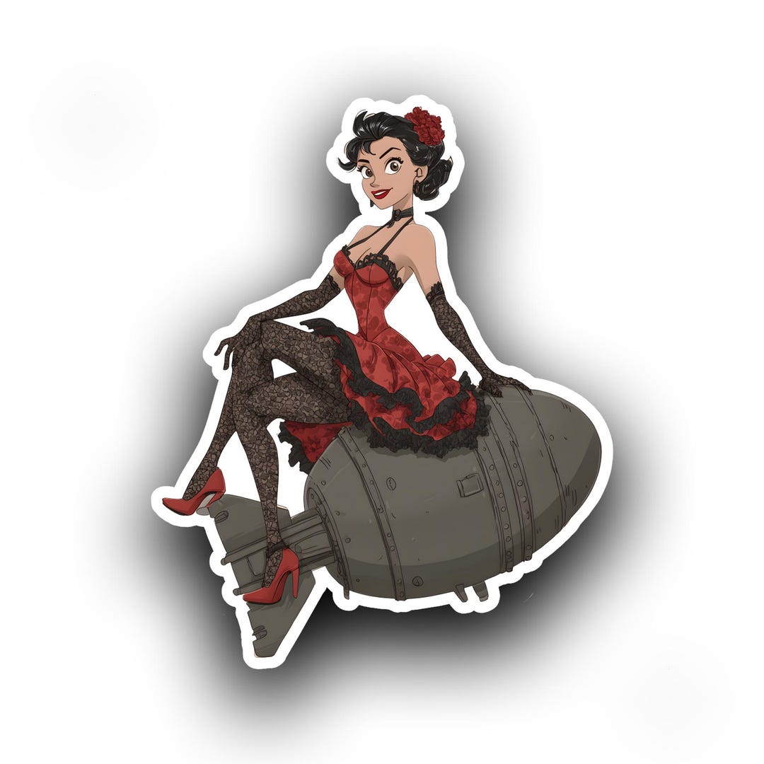 Retro Vintage Pin-up Girl Riding Bomb Cartoon Rockabilly Style Vinyl ...