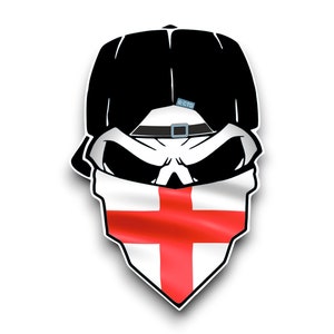 England English Flag Skull With Face Bandana Vinyl Sticker Decal For Car Scooter Van Laptop Window Wall Motorbike Helmet Toolbox Scrapbook