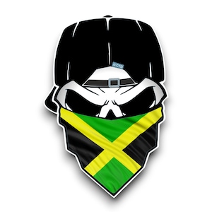 Jamaican Flag Skull With Face Bandana Vinyl Sticker Decal For Car Scooter Van Laptop Window Wall Motorbike Helmet Toolbox Scrapbook