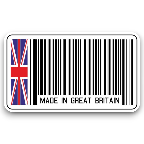 Made In Great Britain Barcode Union Jack Flag Vinyl Sticker Decal For Car Van Laptop Window Wall Motorbike Helmet Toolbox Scrapbook 85x50mm