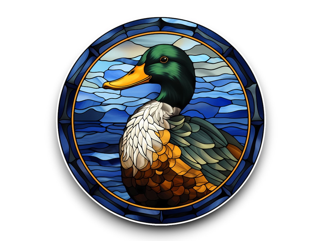 Mallard Duck Bird Stained Glass Window Effect Vibrant Vinyl Sticker ...