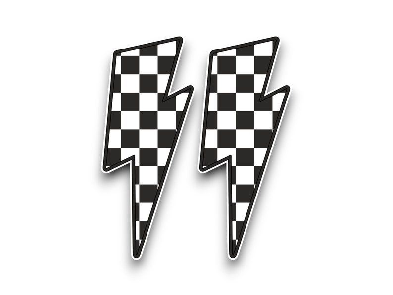 Lightning Bolt With B&W Chequered Flag Vinyl Sticker Decal for Car Van ...