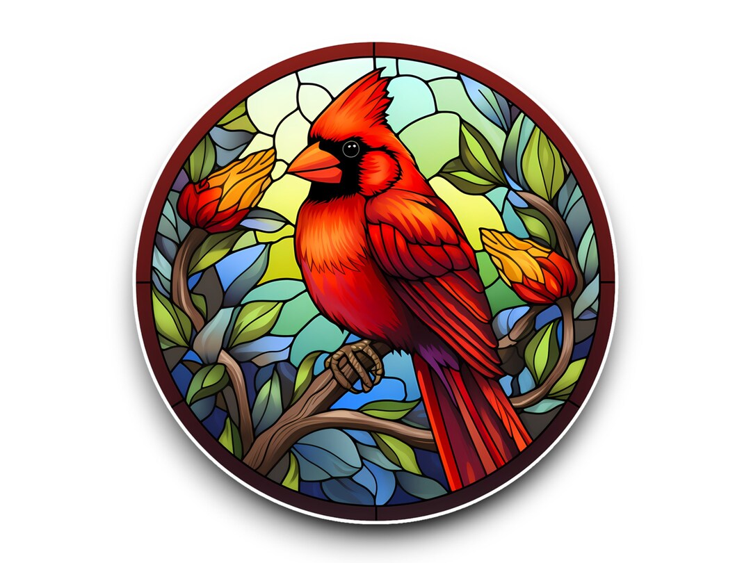 Red Cardinal Bird Stained Glass Window Effect Vibrant Vinyl Sticker ...