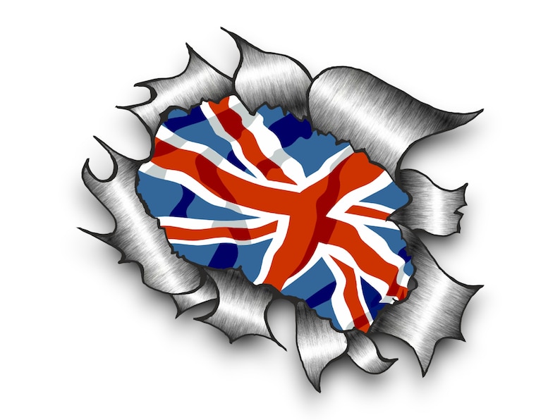 UK British Union Jack Flag Ripped Metal Effect Vinyl Sticker Decal for ...