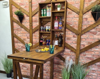 Wall-mounted rustic Murphy table • Small Bar Cabinet • Home Decor • Drop-down table • Garden furniture • Balcony table • Small space table