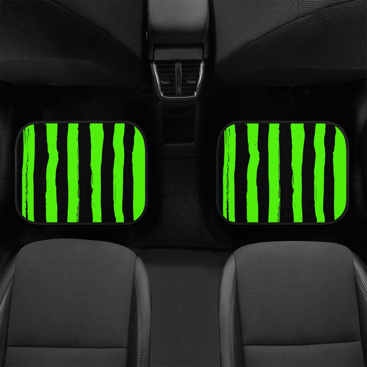 Black and Neon Green Stripes Car Floor Mats, Emo Car Rugs sold by ...