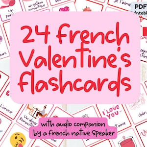 24 Valentine's Day French Flashcards France Montessori Cards Toddlers Kids Print at home Educational Digital Download homeschooling material
