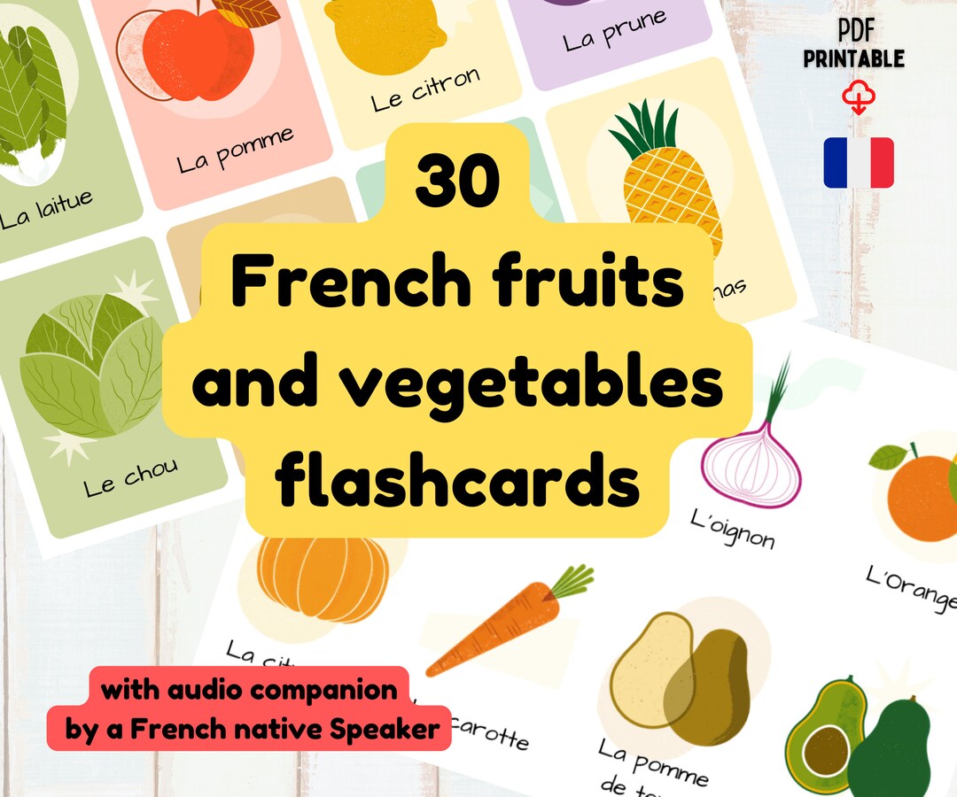 France Flashcards French Flash Cards Fruits and Vegetables Etsy