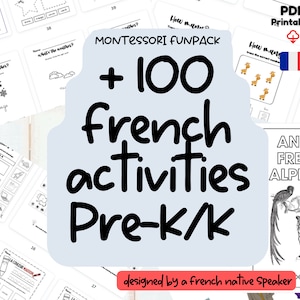 French workbook printables bundle with French flashcards for tracing reading counting toddlers pre-k and K kids montessori homeschooling