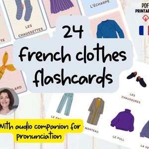 França Flashcards Cartões flash franceses roupas crianças crianças adolescentes adultos conjunto