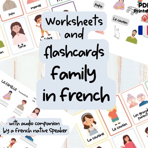 Family French flashcards Materials Printable French Worksheets Three Part Cards Study Homeschool Learning for toddlers and kindergarten