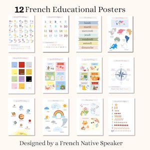 12 French Educational Posters  Homeschool Printable Montessori Classroom Decor Toddler Playroom Pre K Kids Nursery Boho Playroom Wall Prints