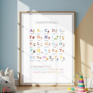 French Colorful ABC Cute Wall Print Poster Playroom Printables Kindergarten Classroom Homeschool Nursery Decor by Native French Speaker.