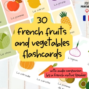 Cartões de memória franceses, cartões de memória franceses, frutas e vegetais, aprendizagem Montessori para impressão para crianças pequenas