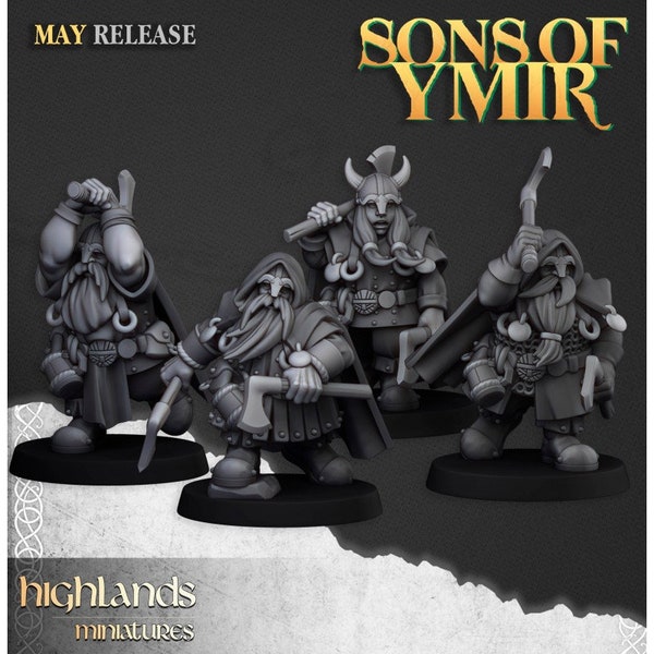 Dwarf ranges with throwing axe. Sons of Ymir. Highland miniatures