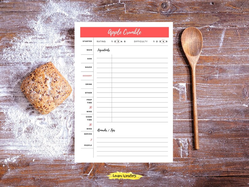 Colour-coded Editable Recipe Template Printable Recipe Sheet - Etsy