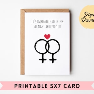 No puedo pensar con claridad / San Valentín lésbico descargable / Tarjeta de San Valentín lésbico / San Valentín divertido / Regalo para ella / Signo femenino / Imprimible