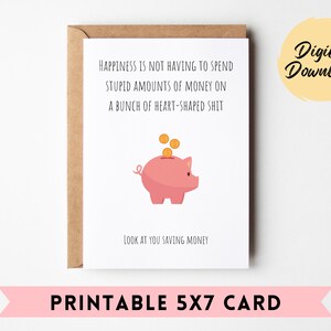 Carta di San Valentino Piggy Bank per gli amici / Carta del giorno Galentines / Carta di San Valentino singola / Carta Bestie / Carta BFF per lei / Stampabile