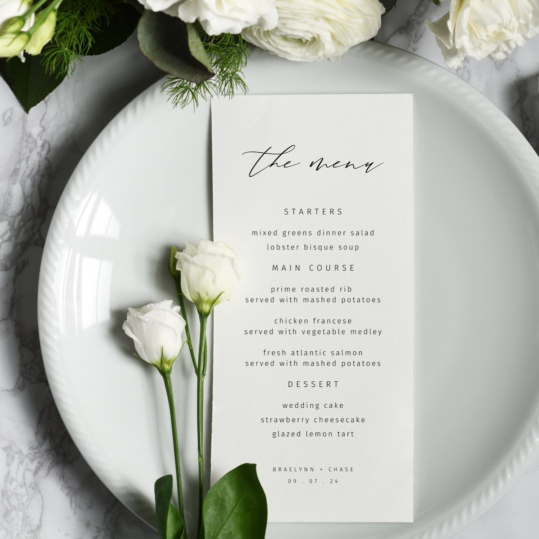 Editable Wedding Menu Card Template Reception Dinner Menu Etsy