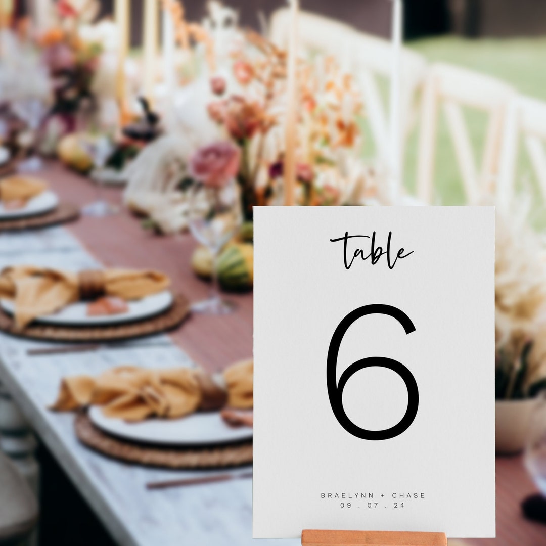 Editable Wedding Reception Table Number Cards Simple Etsy