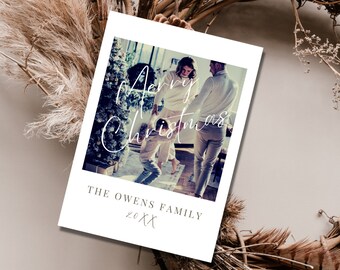 Editable Christmas Photo Card Template, Simple, Minimal, Modern Family Holiday Photo Card, Script Merry Christmas Printable, 2022 Christmas