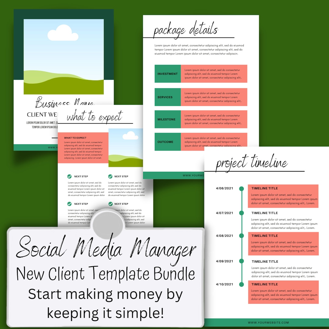 Social Media Manager Template Bundle Social Media New Client Etsy