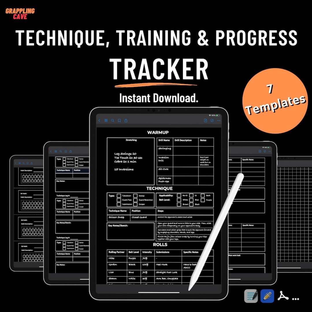 Jiu Jitsu Digital Journal BJJ Technique Tracker BJJ One Notes Etsy Australia